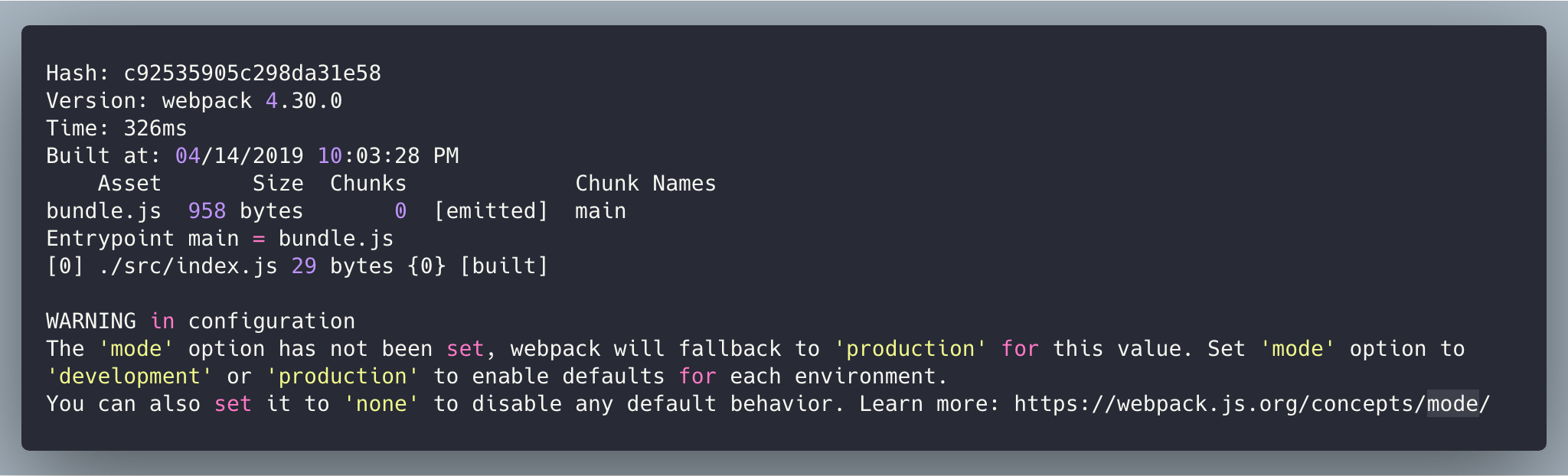 Webpack mode warning